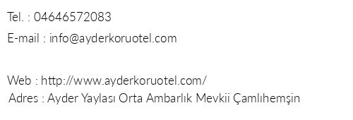 Ayder Koru Otel telefon numaralar, faks, e-mail, posta adresi ve iletiim bilgileri